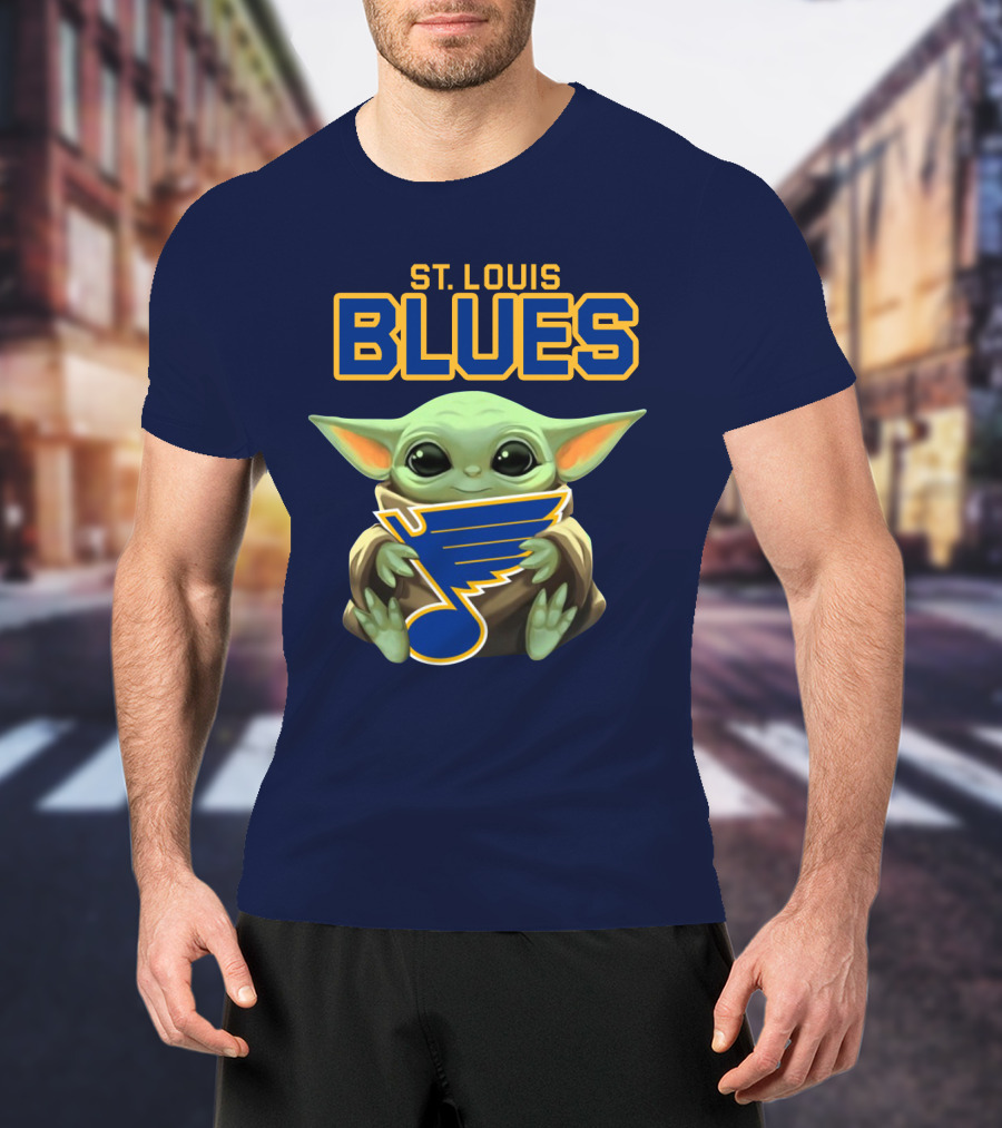 Baby Yoda Holding St Louis Blues T-Shirt