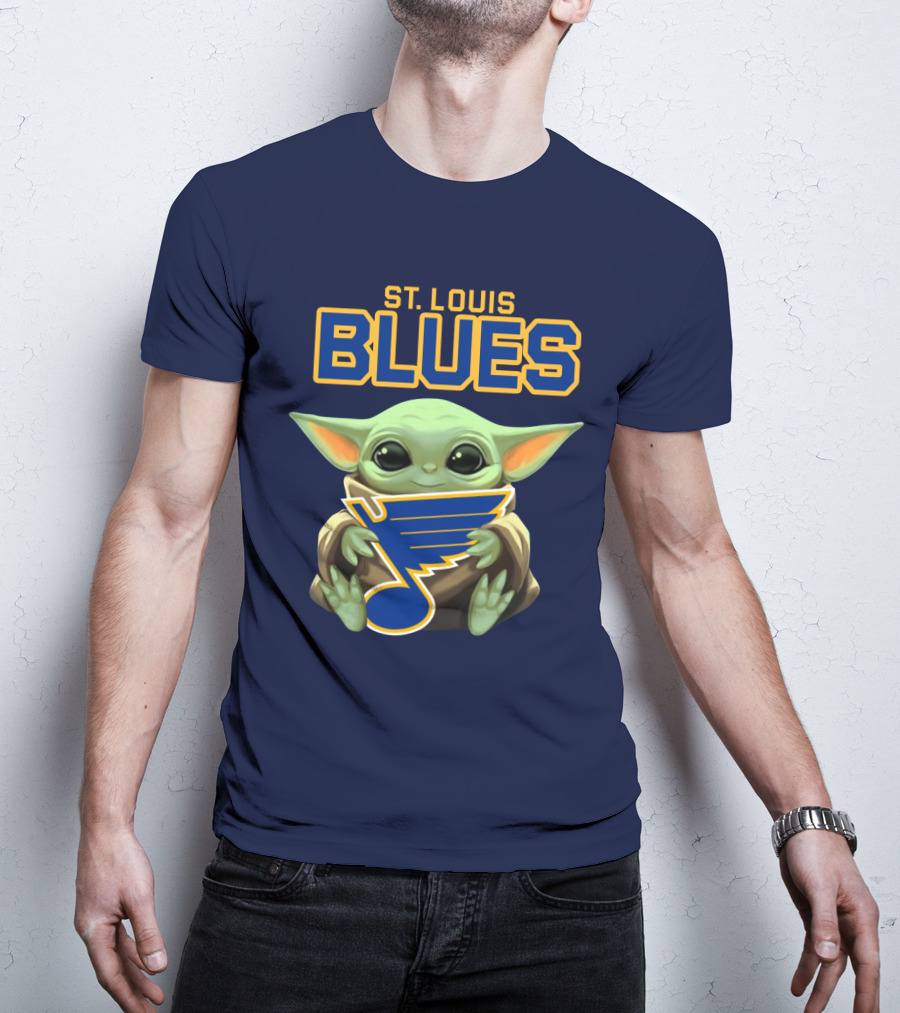 Baby Yoda Holding St Louis Blues T-Shirt