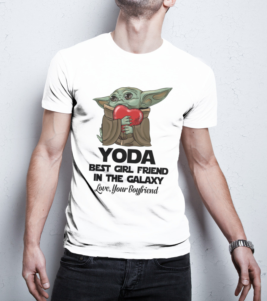 Yoda Best Girl Friend In The Galaxy Love Your Boyfriend Heart Hugging T-Shirt
