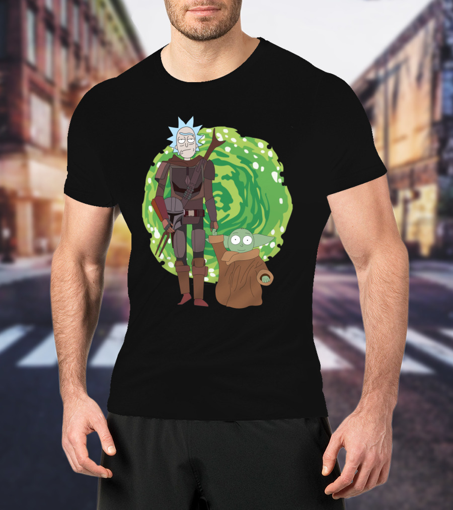 Rick Morty Mandalorian Yoda Portal Fusion T-Shirt