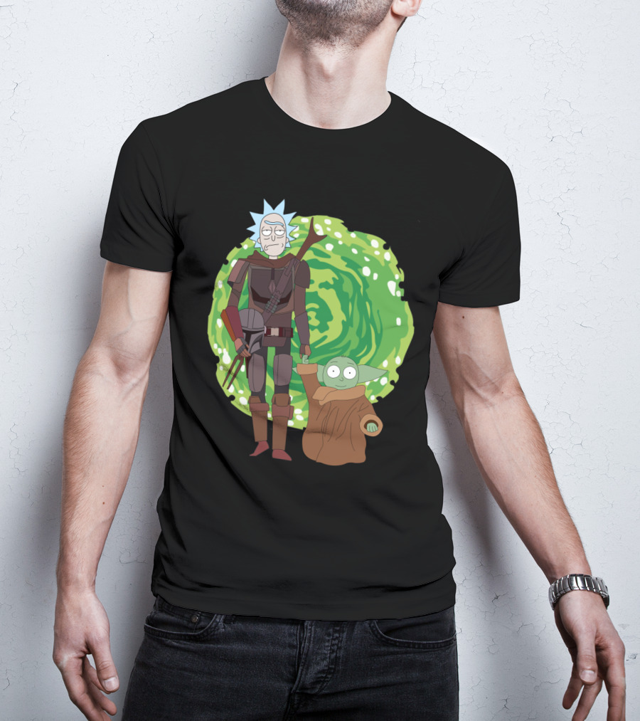 Rick Morty Mandalorian Yoda Portal Fusion T-Shirt