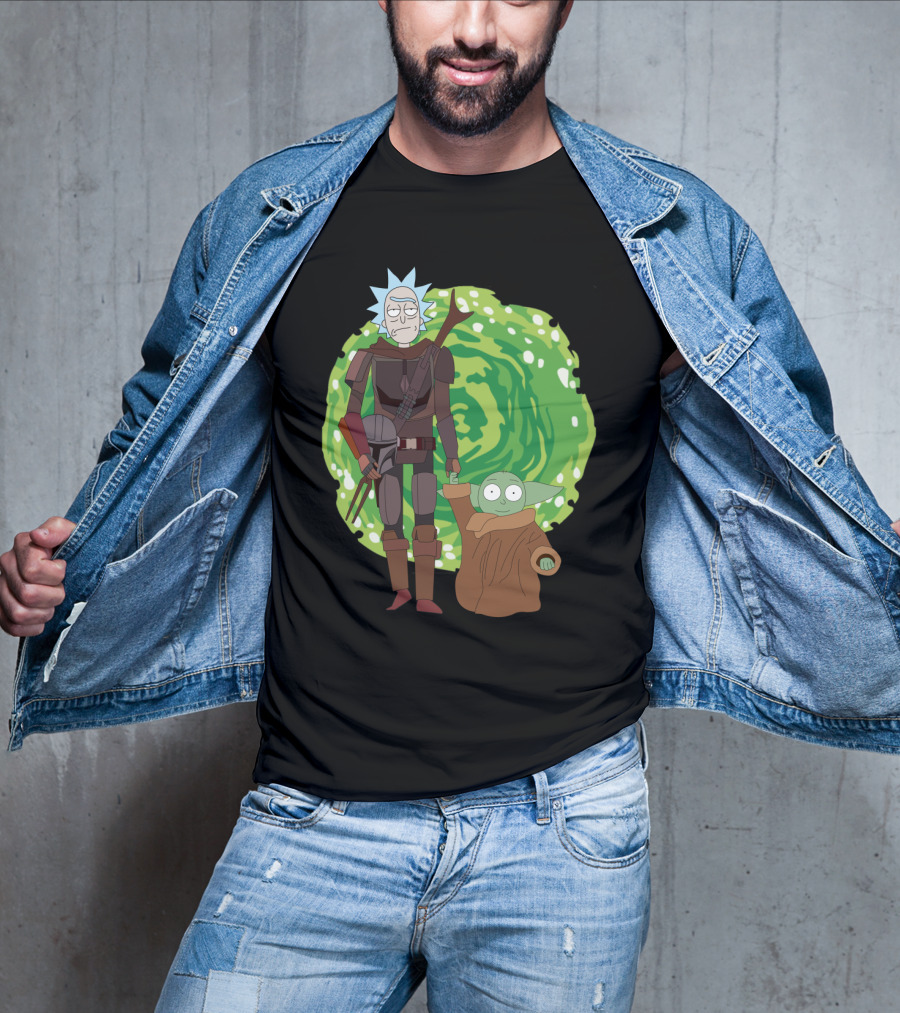 Rick Morty Mandalorian Yoda Portal Fusion T-Shirt