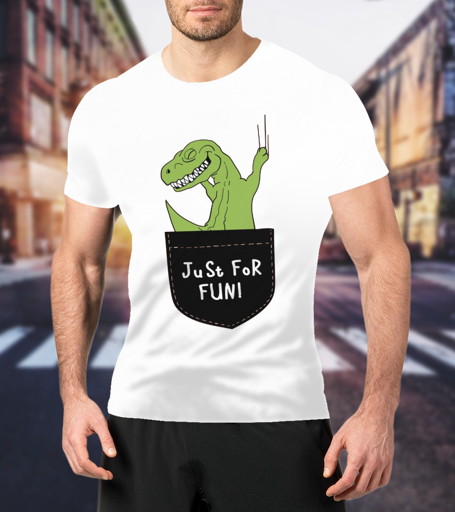 Just For Fun Dinosaur Sitting Inside A Pocket T-Shirt