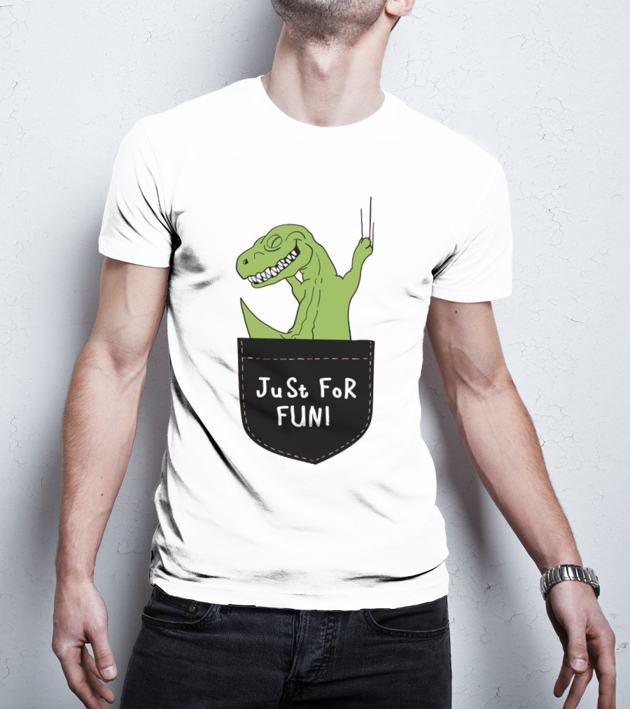 Just For Fun Dinosaur Sitting Inside A Pocket T-Shirt