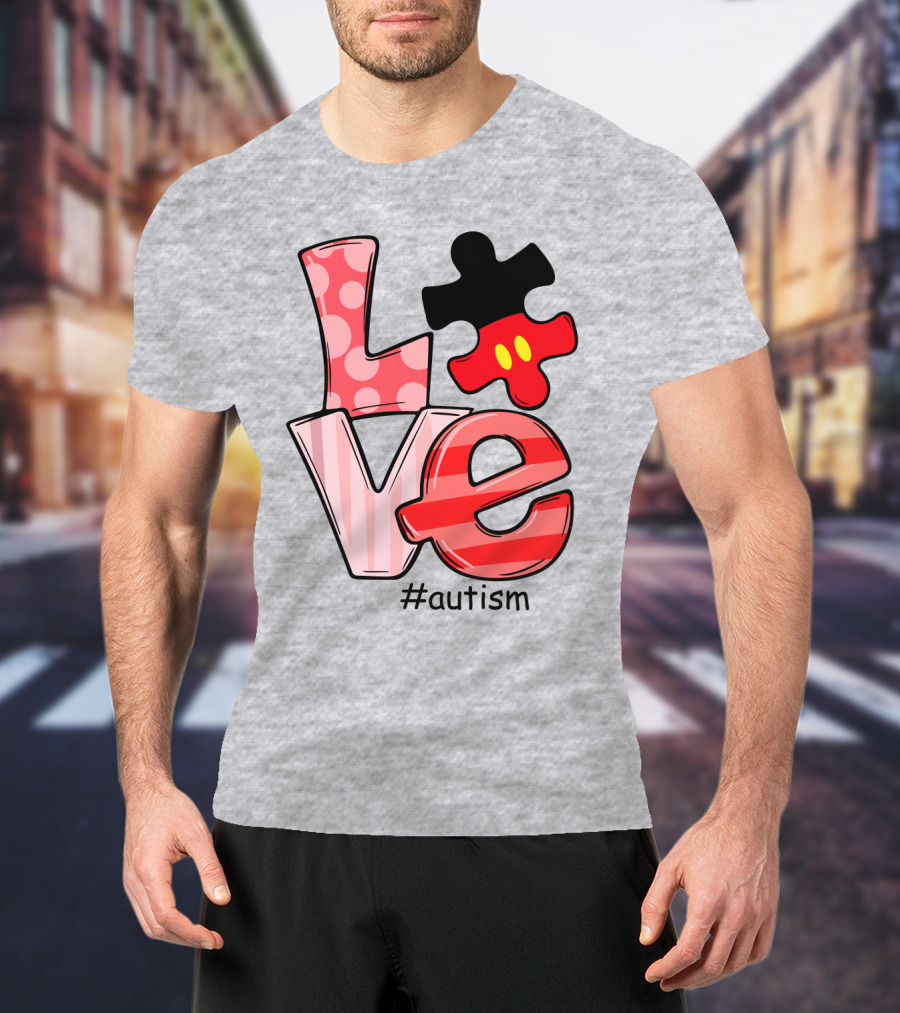 LOVE Autism #autism Puzzle Piece Mouse T-Shirt