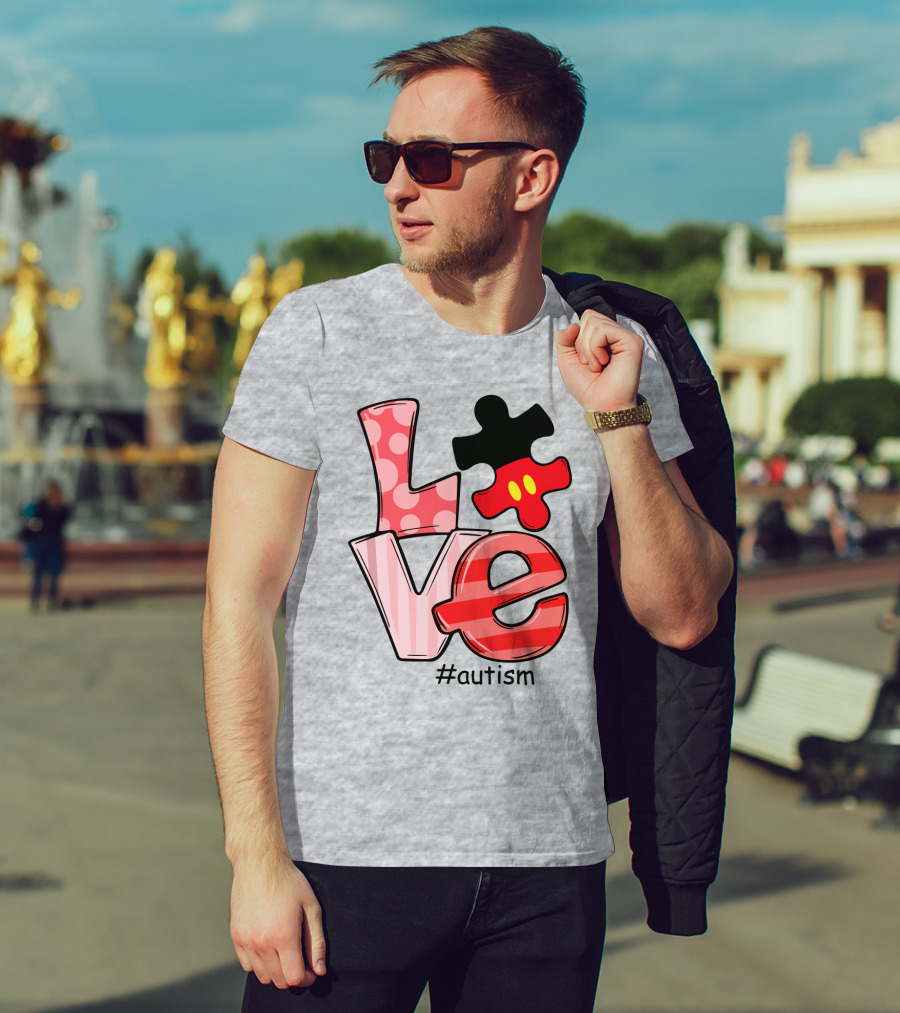 LOVE Autism #autism Puzzle Piece Mouse T-Shirt