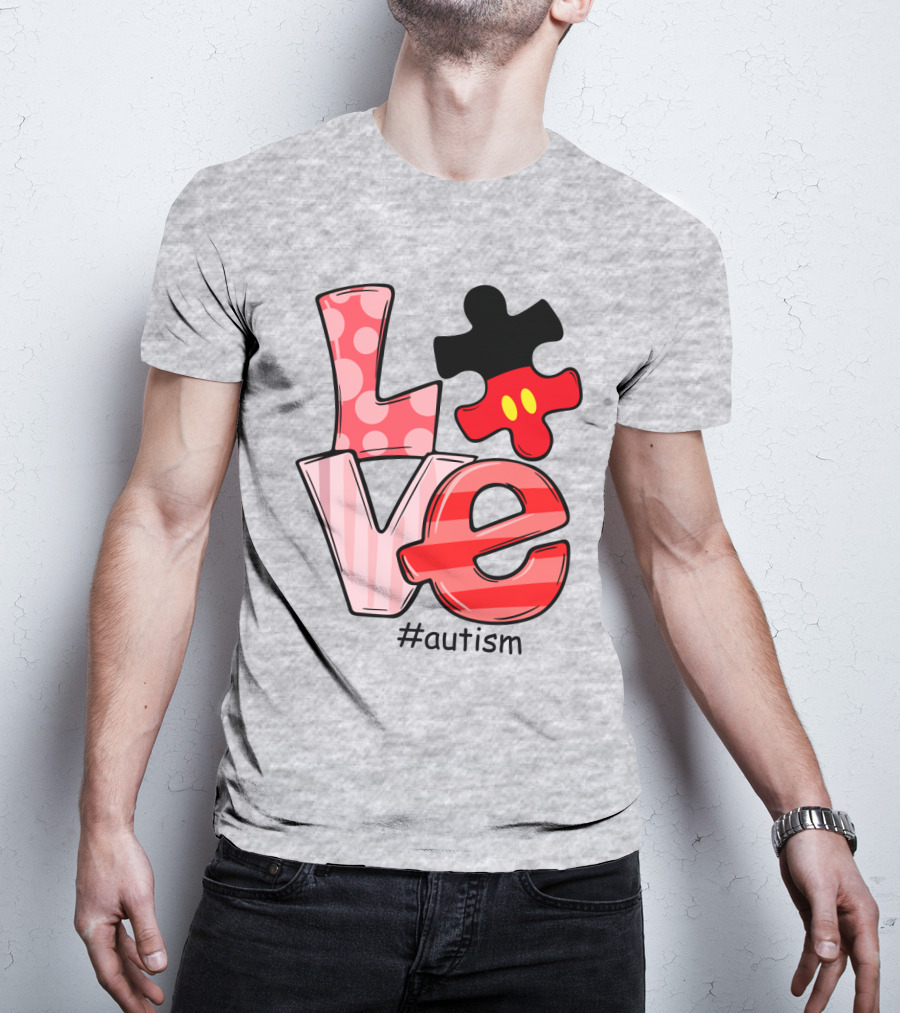 LOVE Autism #autism Puzzle Piece Mouse T-Shirt