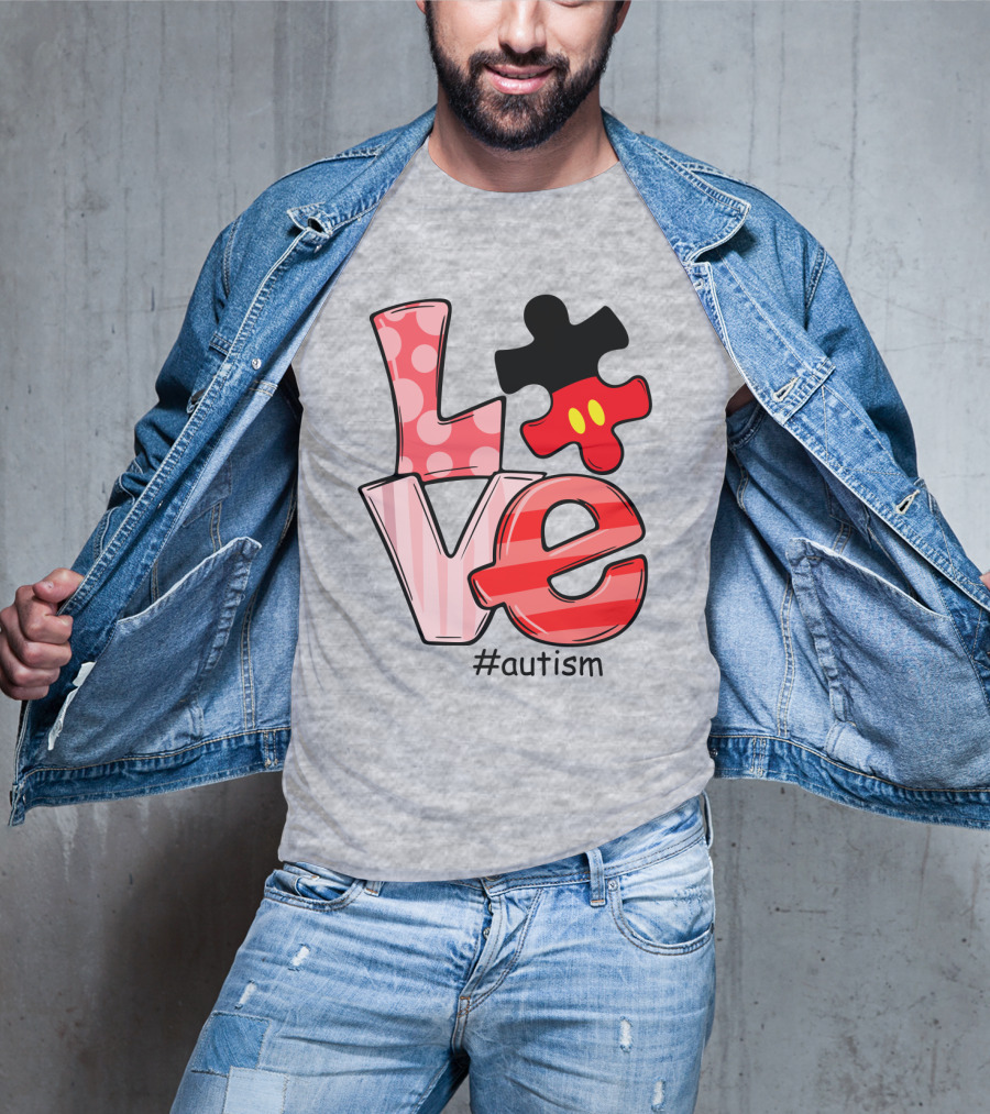 LOVE Autism #autism Puzzle Piece Mouse T-Shirt