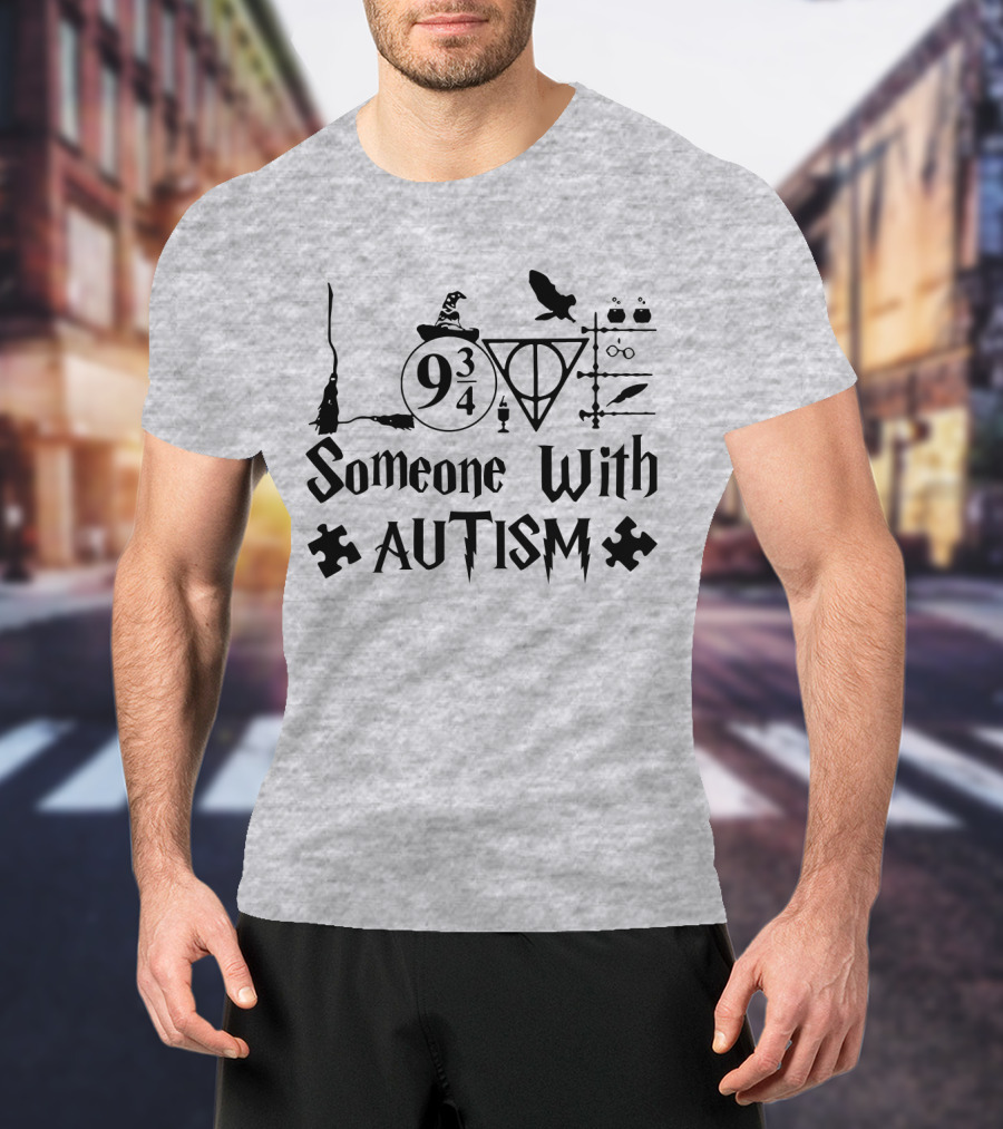 Love Someone With Autism 9 3/4 Wizard Elements Puzzle Pieces T-Shirt