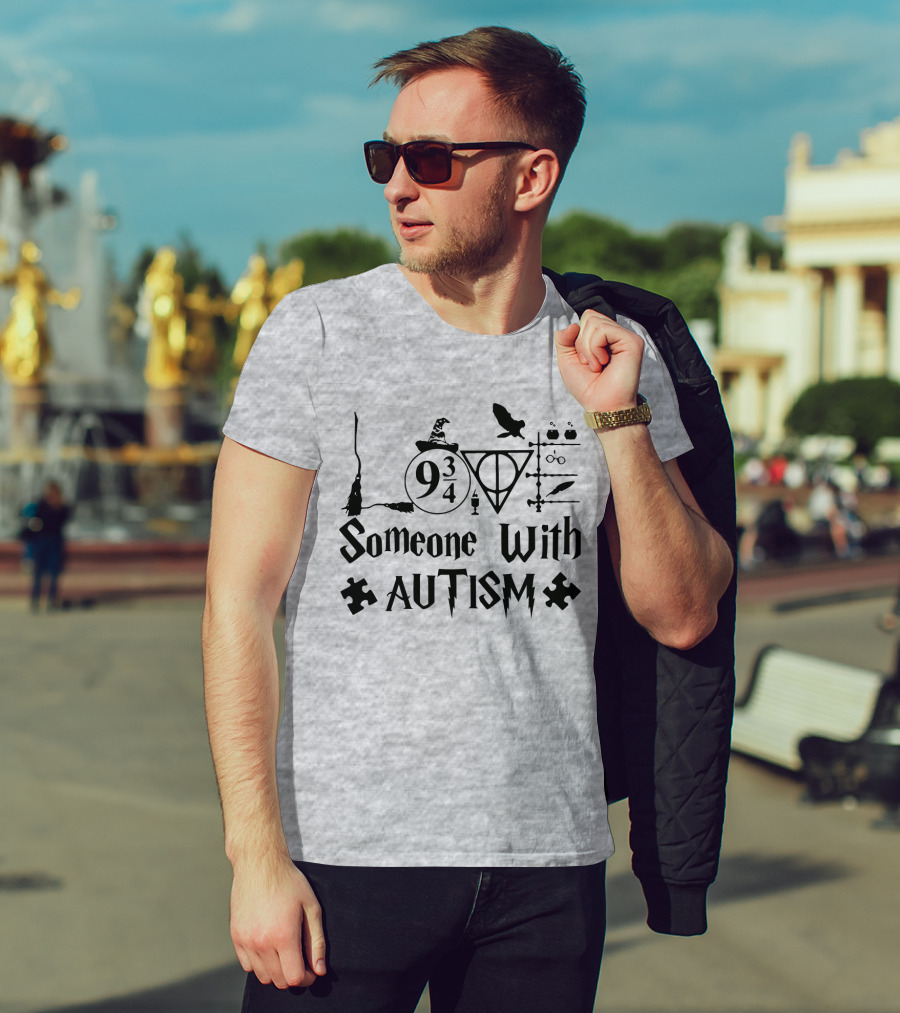 Love Someone With Autism 9 3/4 Wizard Elements Puzzle Pieces T-Shirt