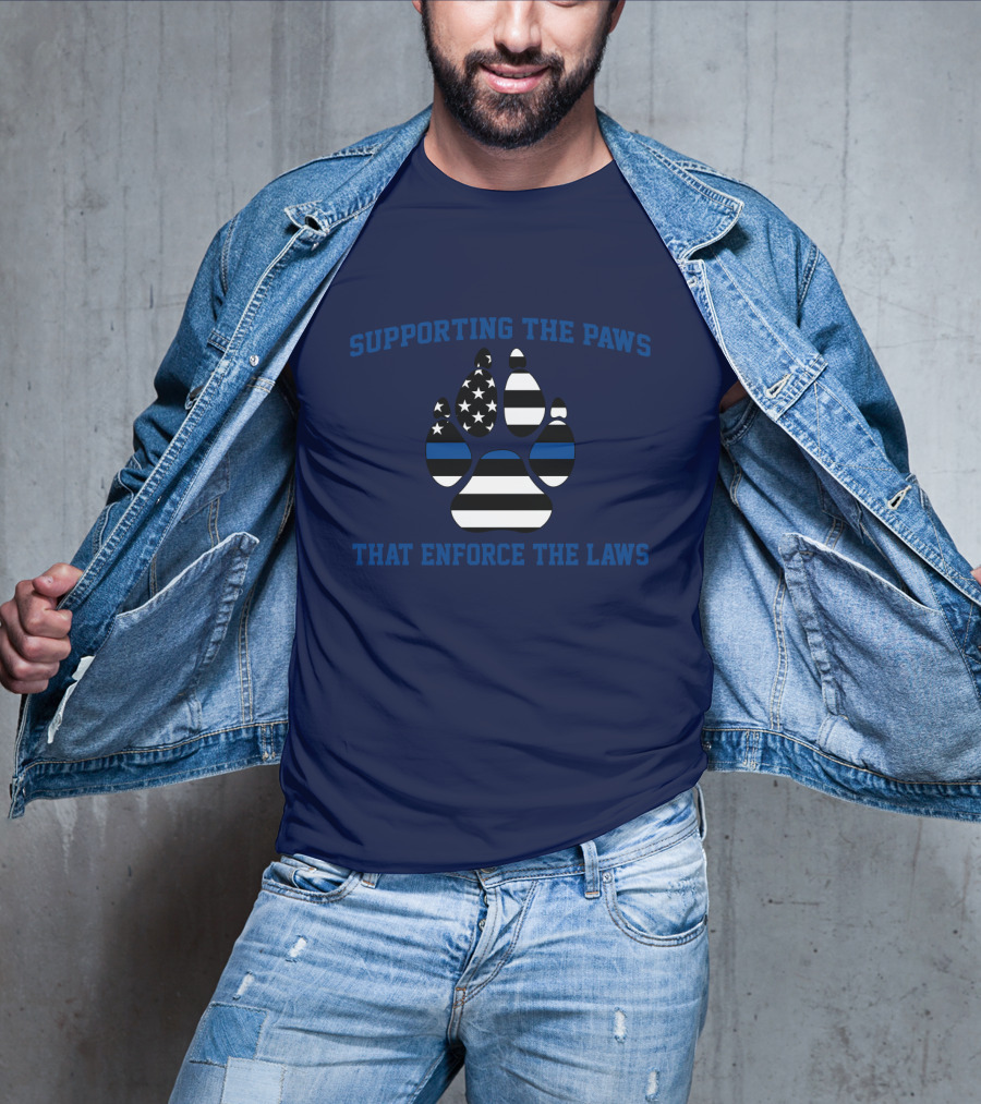 Supporting The Paws That Enforce The Laws American Flag Paw Prints T-Shirt