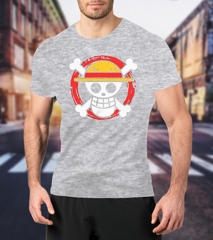 Straw Hat Luffy Jolly Roger Icon On Red Circular Emblem T-Shirt