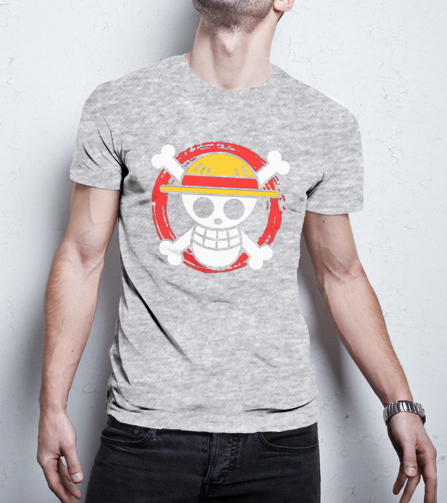 Straw Hat Luffy Jolly Roger Icon On Red Circular Emblem T-Shirt