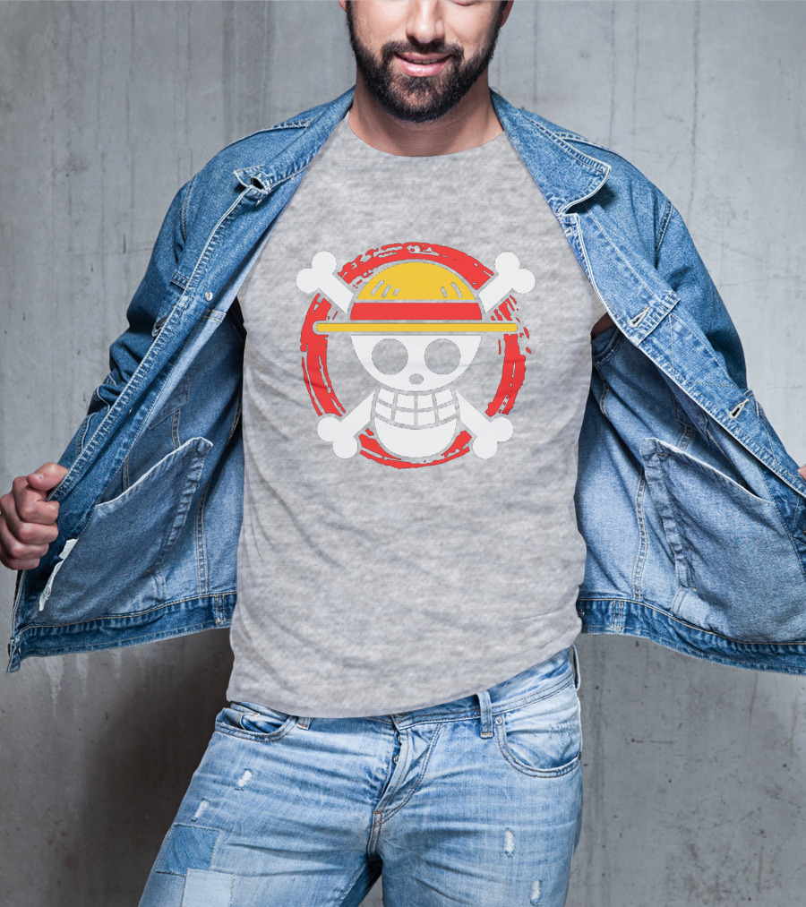 Straw Hat Luffy Jolly Roger Icon On Red Circular Emblem T-Shirt