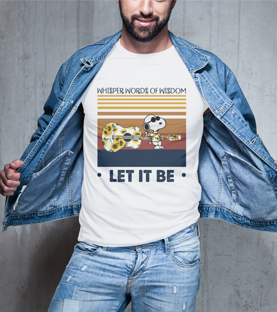 Snoopy Whisper Words Of Wisdom Let It Be Guitar Sunflowers T-Shirt