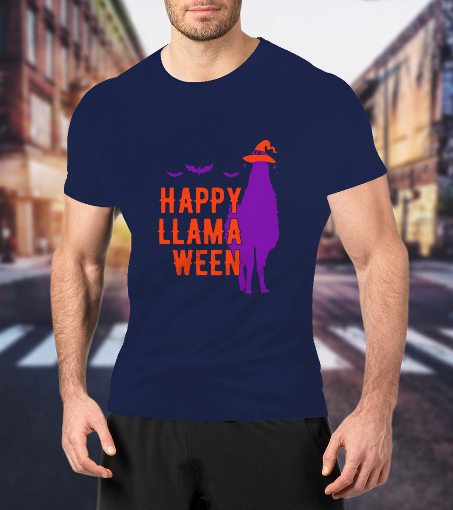 Happy Llamaween Llama Halloween Bat Witch Hat T-Shirt