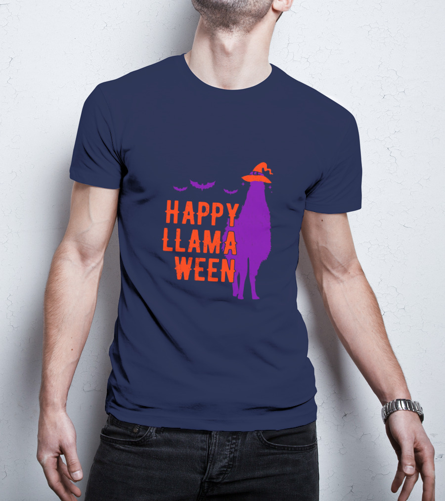Happy Llamaween Llama Halloween Bat Witch Hat T-Shirt