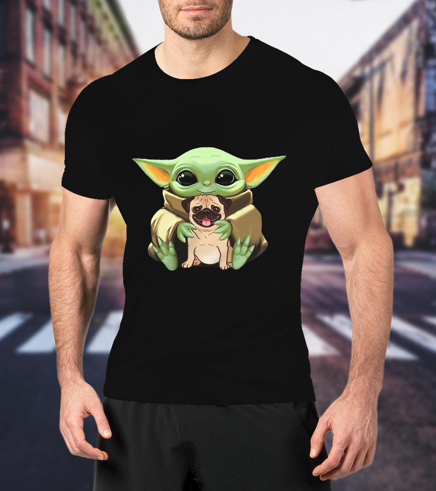 Baby Yoda Holding Pug Companion Cuteness T-Shirt