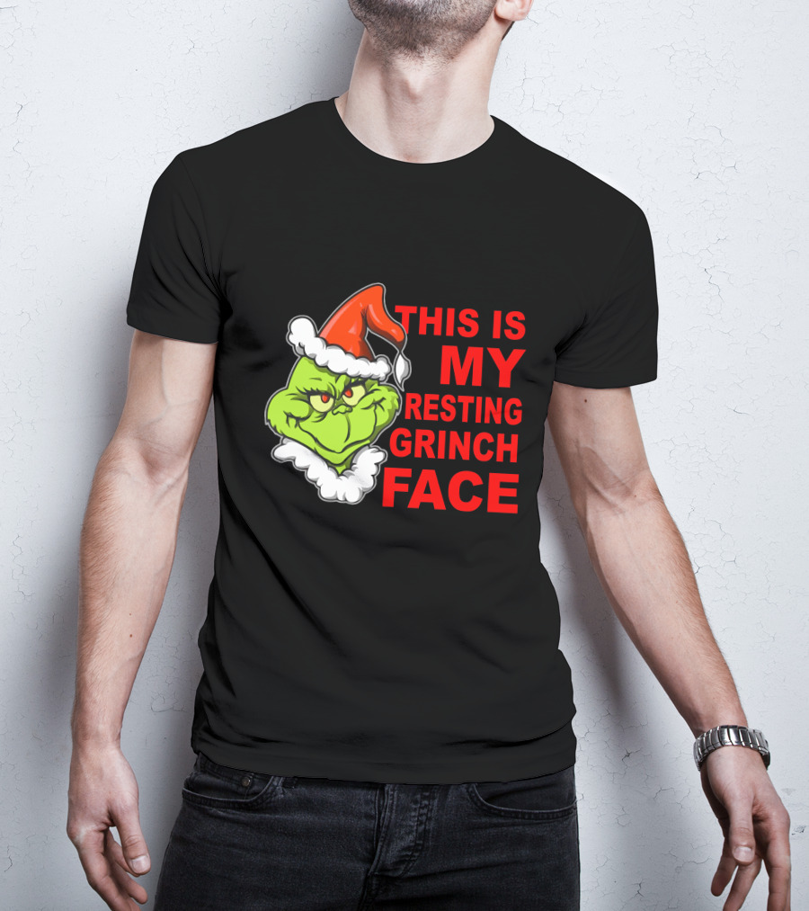 This Is My Resting Grinch Face Santa Hat Grumpy Expression T-Shirt