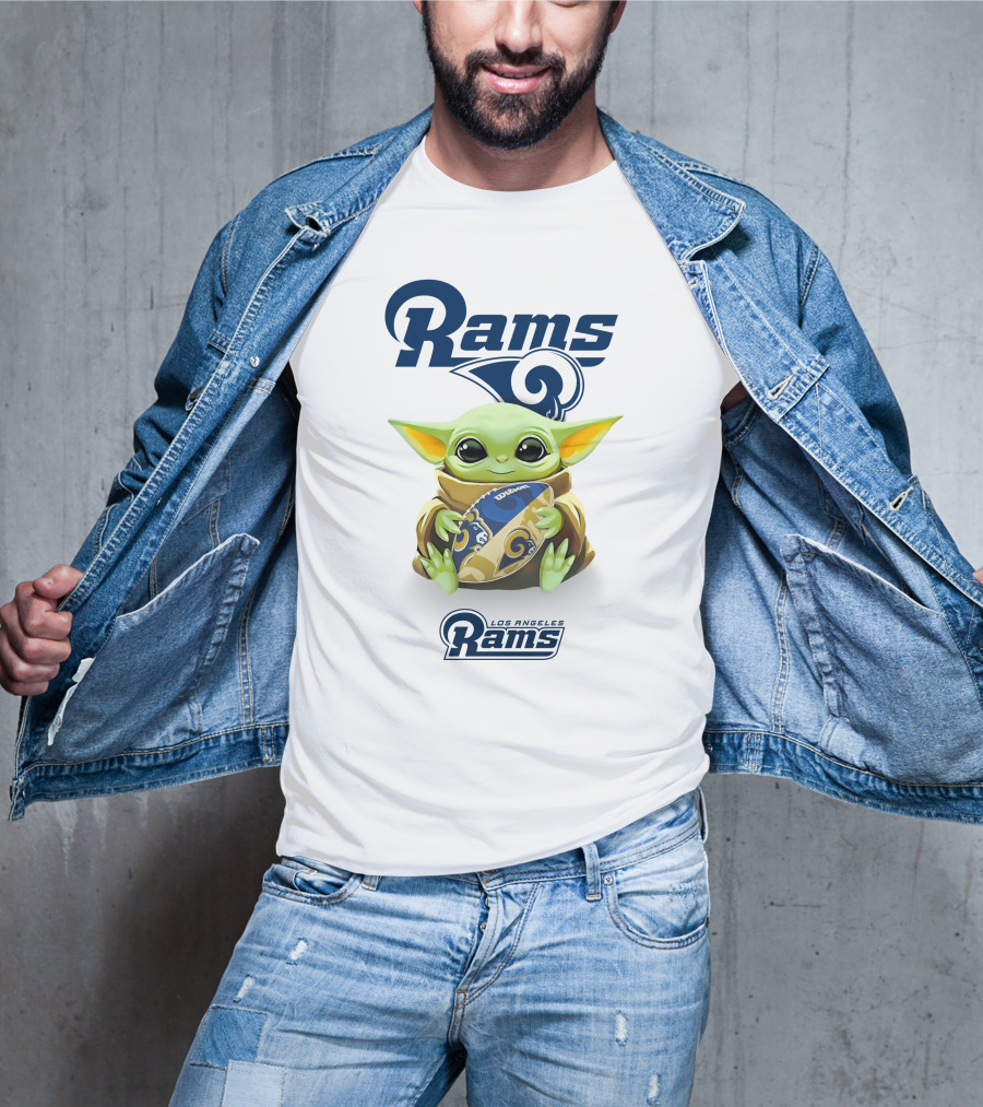 Baby Yoda Los Angeles Rams Football Hug T-Shirt