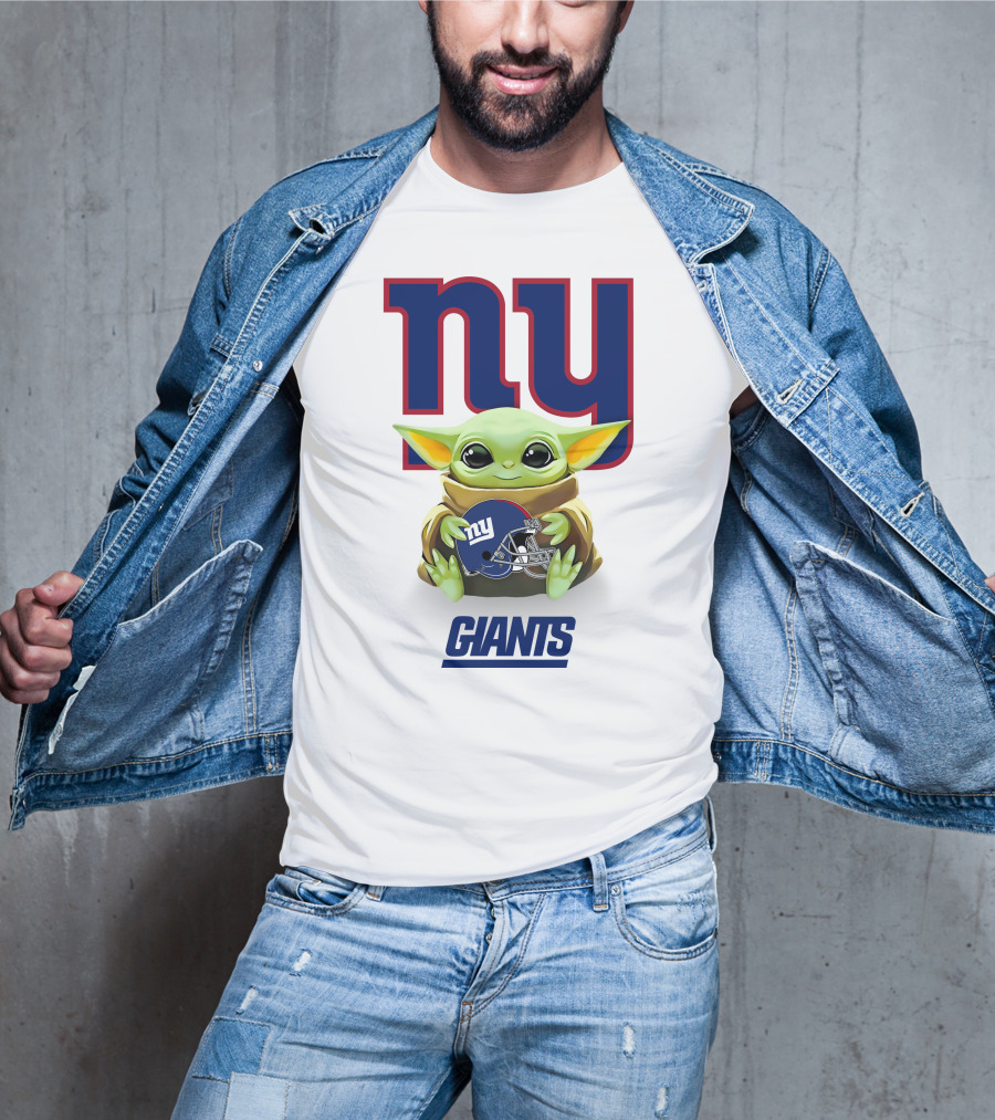 Baby Yoda Holding New York Giants Helmet With Ny T-Shirt