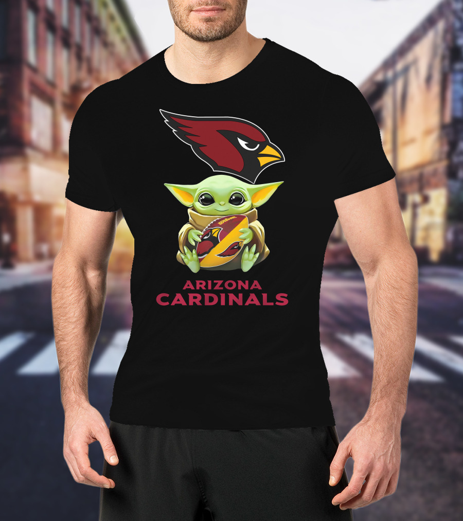 Star Wars Baby Yoda Holding Arizona Cardinals Football T-Shirt