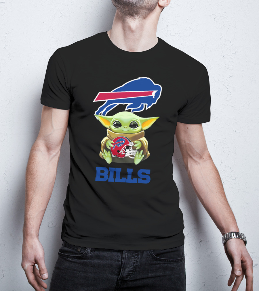 Star Wars Baby Yoda Holding Buffalo Bills Helmet Under Team T-Shirt