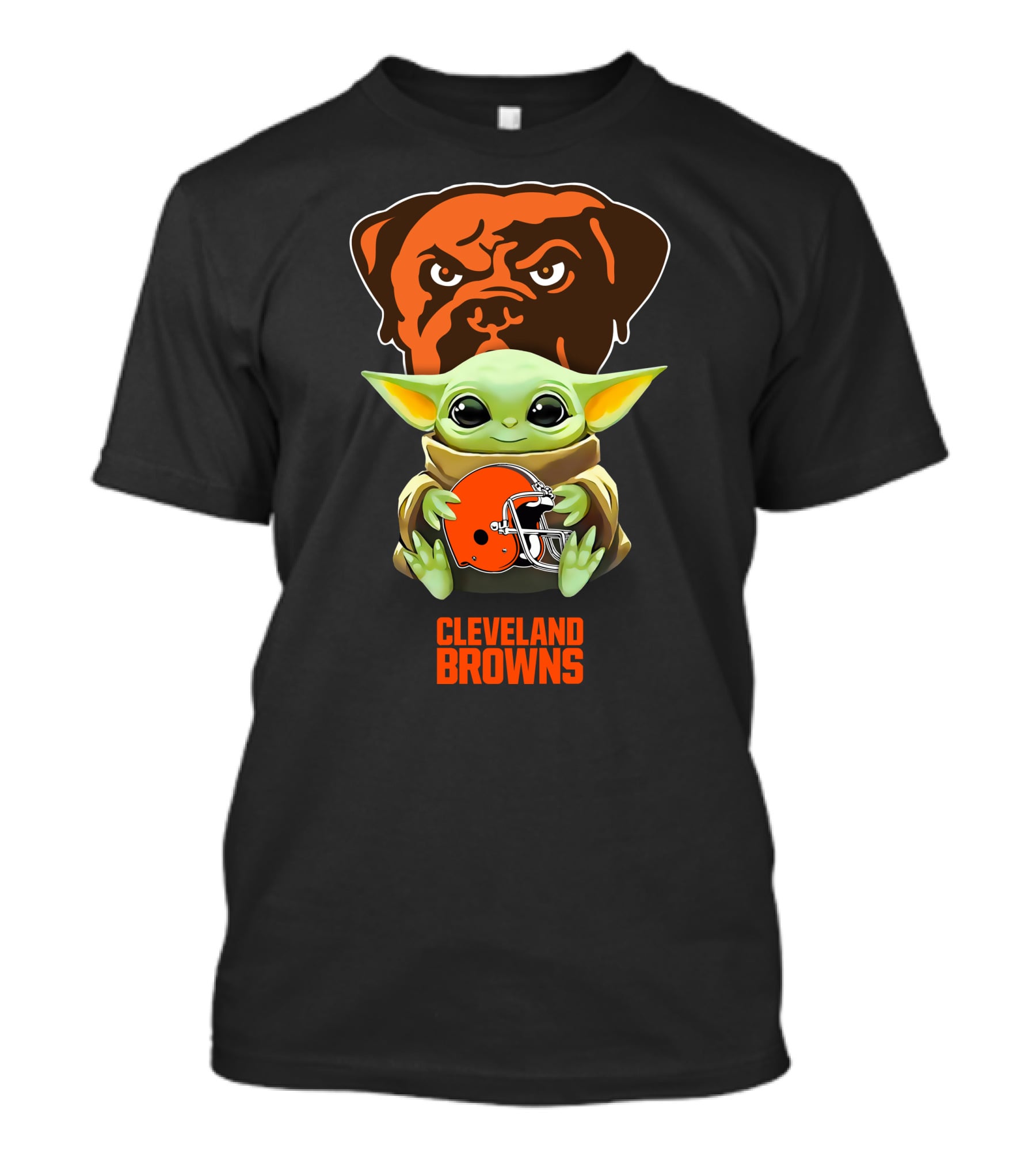 Star Wars Baby Yoda Holding Cleveland Browns Football Helmet With Dawg Pound T-Shirt