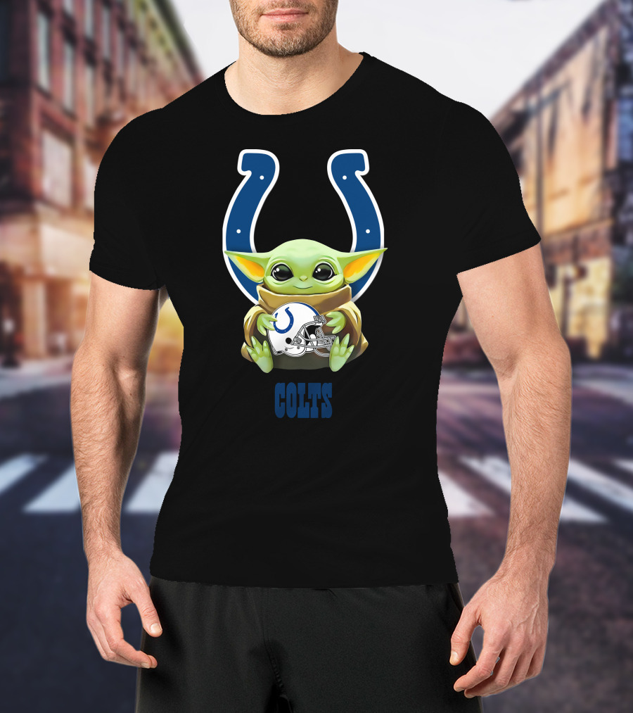 Star Wars Baby Yoda Colts Helmet Hug Indianapolis T-Shirt