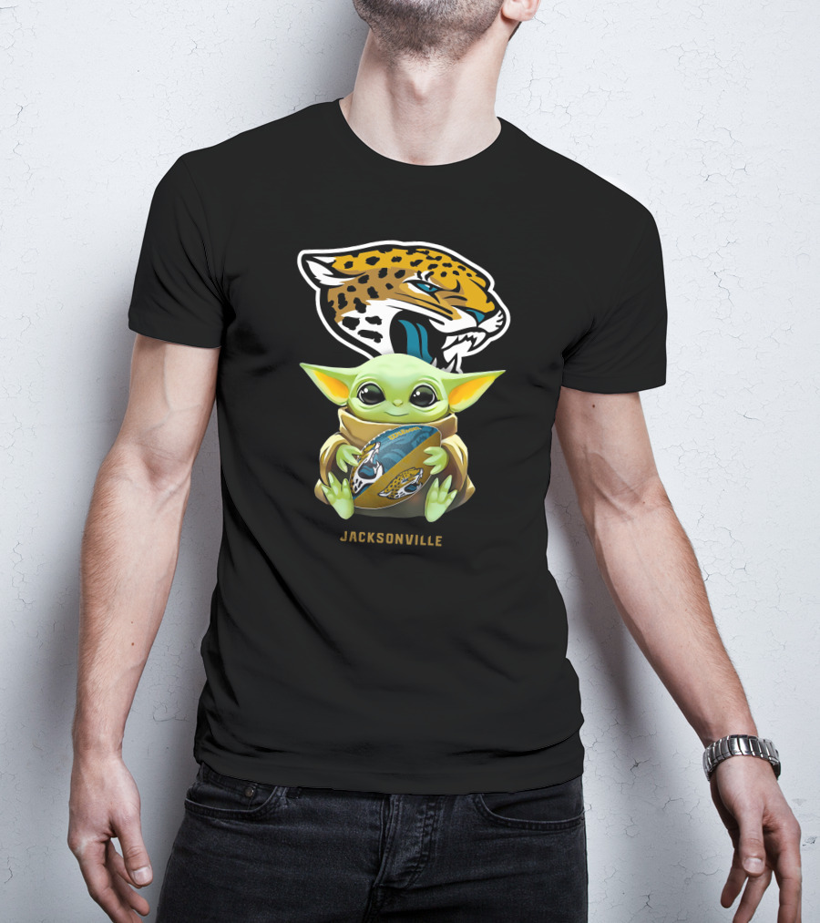 Jacksonville Jaguars Baby Yoda Hug Football Star Wars Tailgate T-Shirt