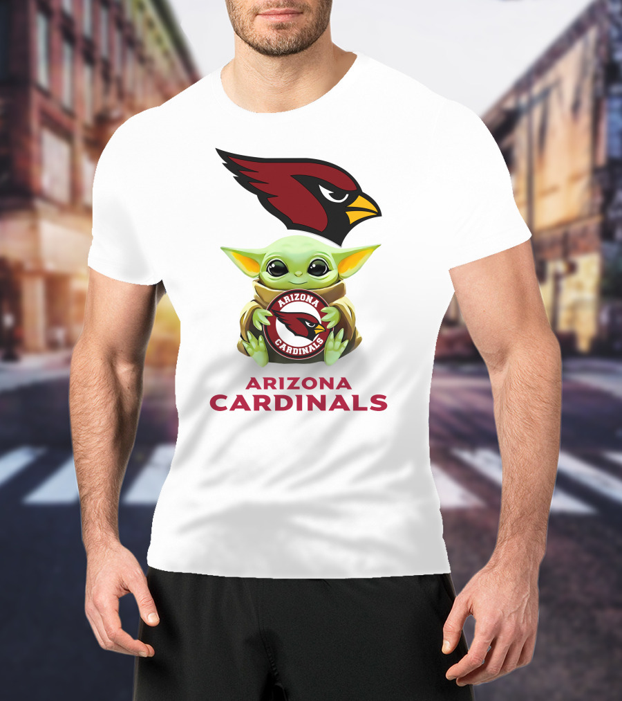Baby Yoda Arizona Cardinals Hug Logo White T-Shirt