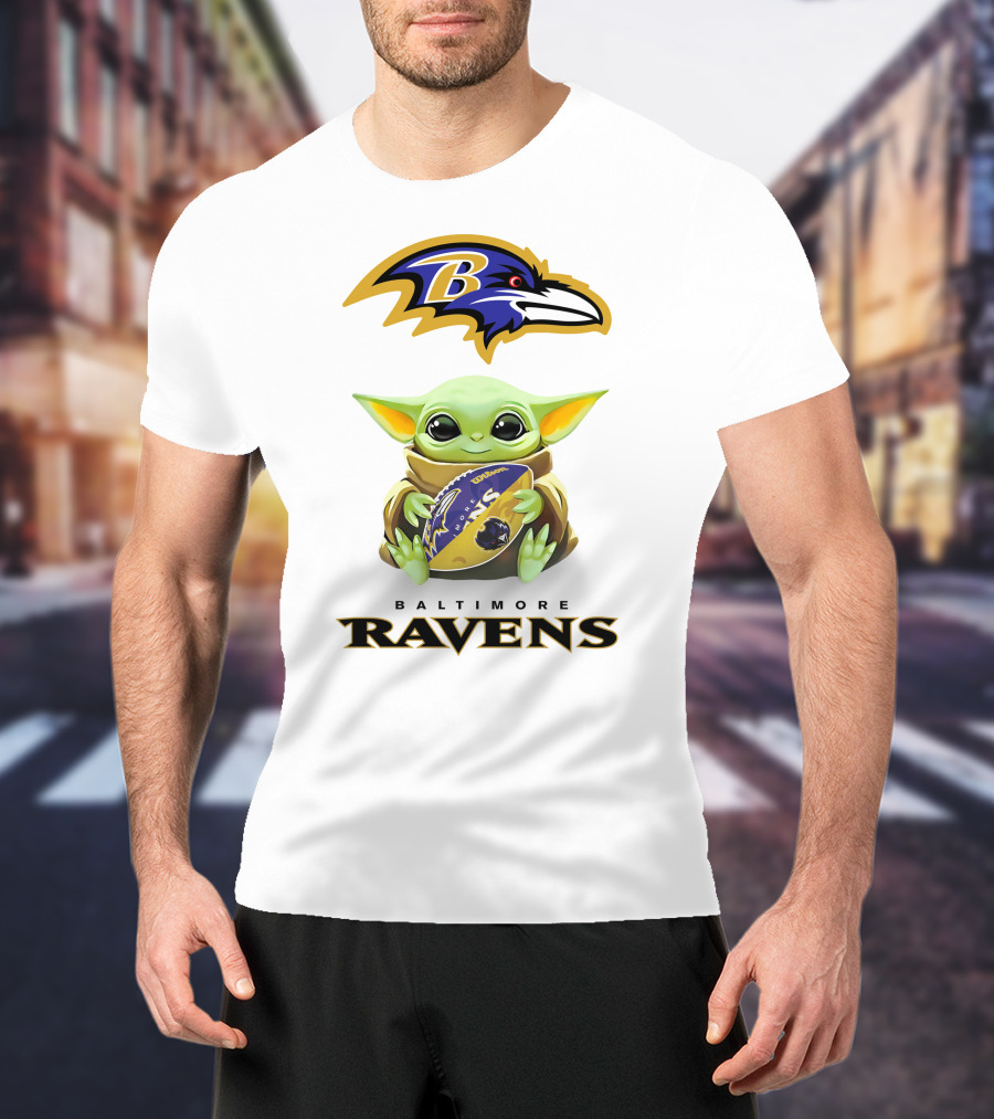 Baby Yoda Hug Baltimore Ravens Football Logo Ravens T-Shirt