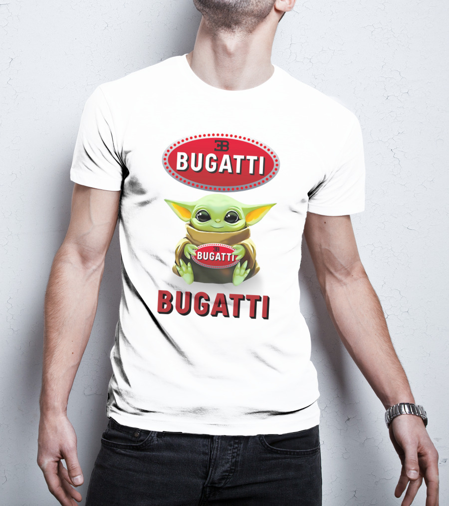 Baby Yoda Holding Bugatti Logo Emblem T-Shirt