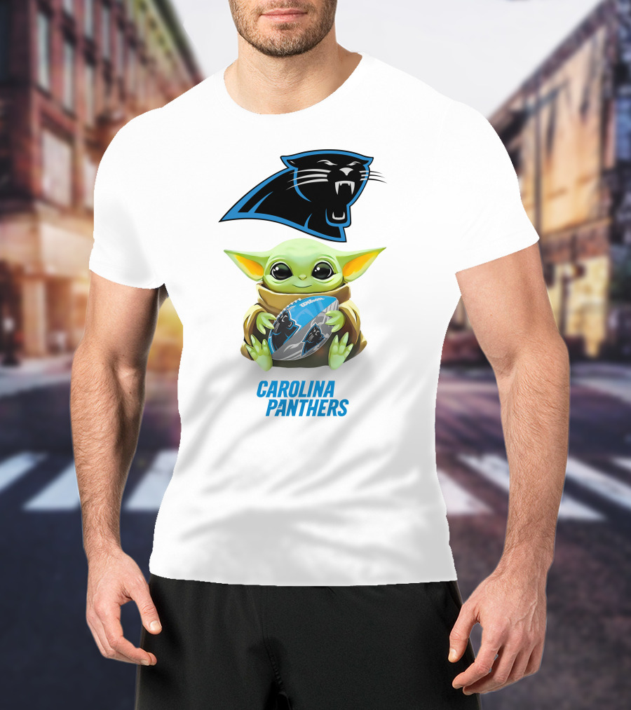 Baby Yoda Hug Carolina Panthers Football T-Shirt