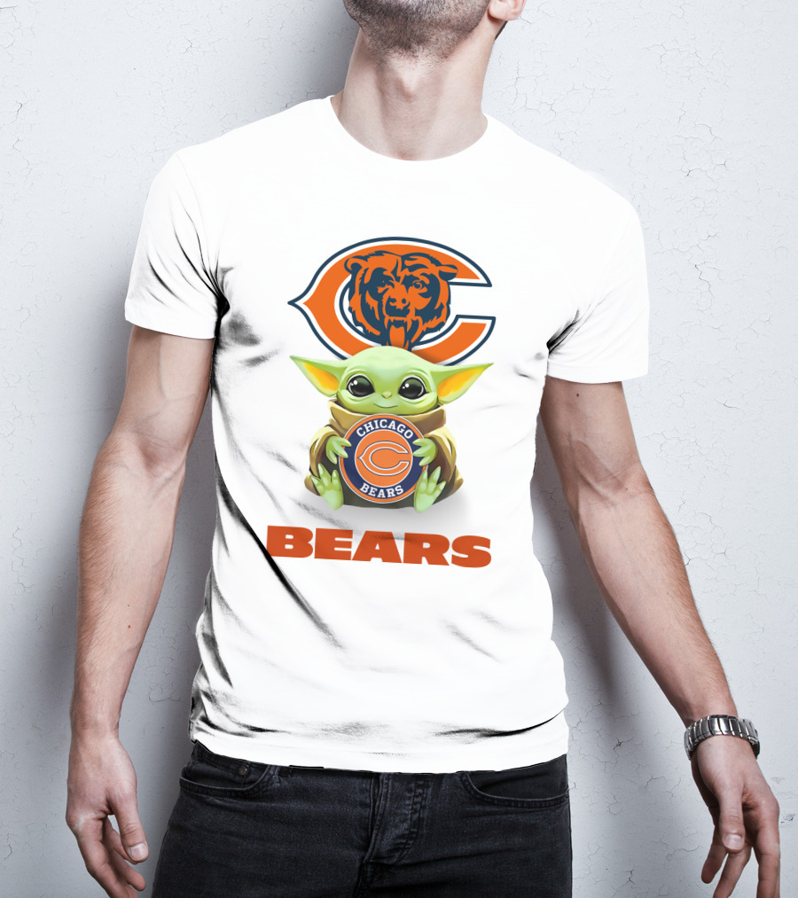 Baby Yoda Holding Chicago Bears Logo With Bears Text T-Shirt