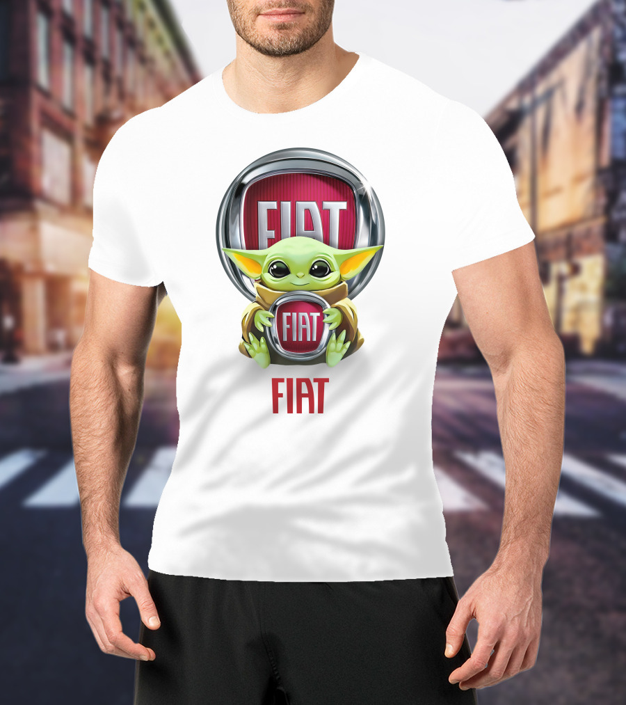 Baby Yoda Embracing Fiat Logo Badge T-Shirt