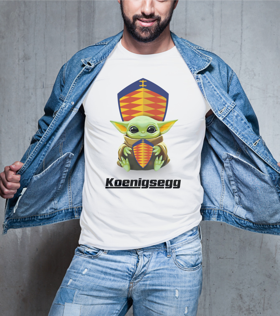 Baby Yoda Holding Koenigsegg Emblem With Shield T-Shirt