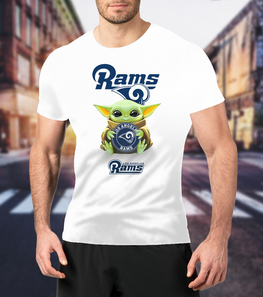 Rams Los Angeles Rams Baby Yoda Holding Los Angeles Rams T-Shirt