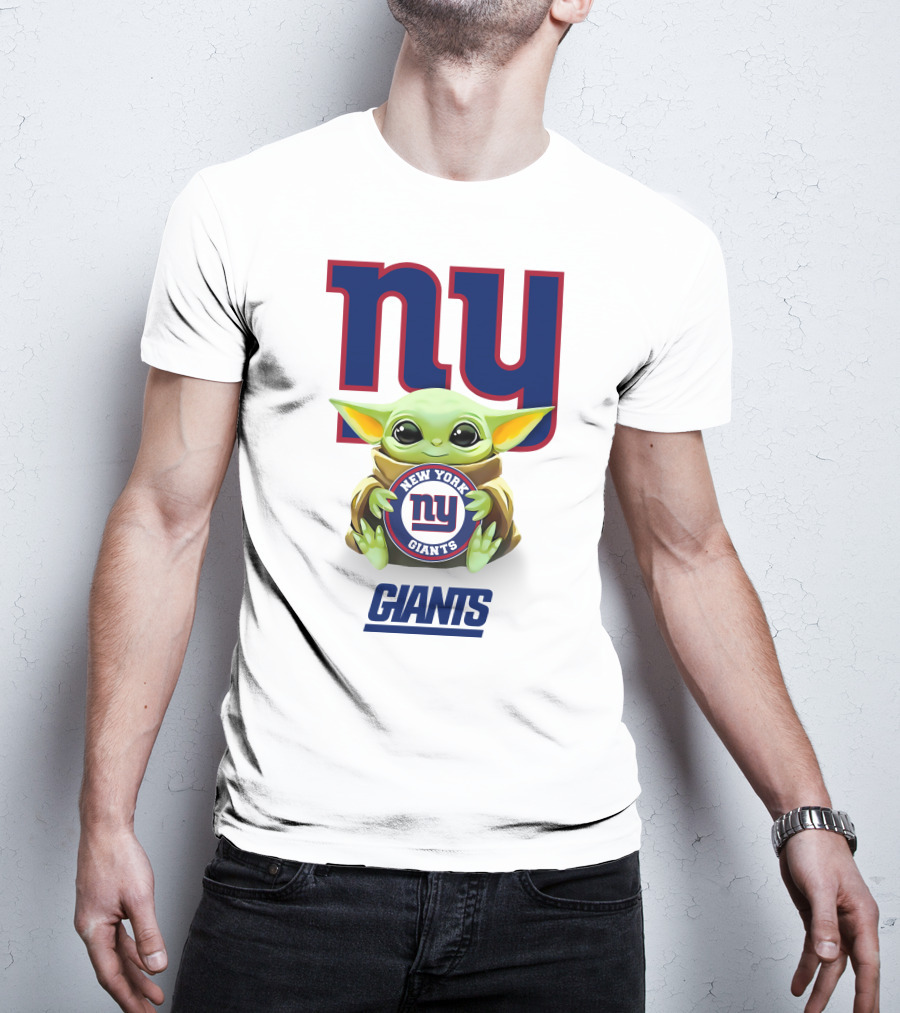 Baby Yoda Hug New York Giants NY Giants Star Wars Collaboration White T-Shirt