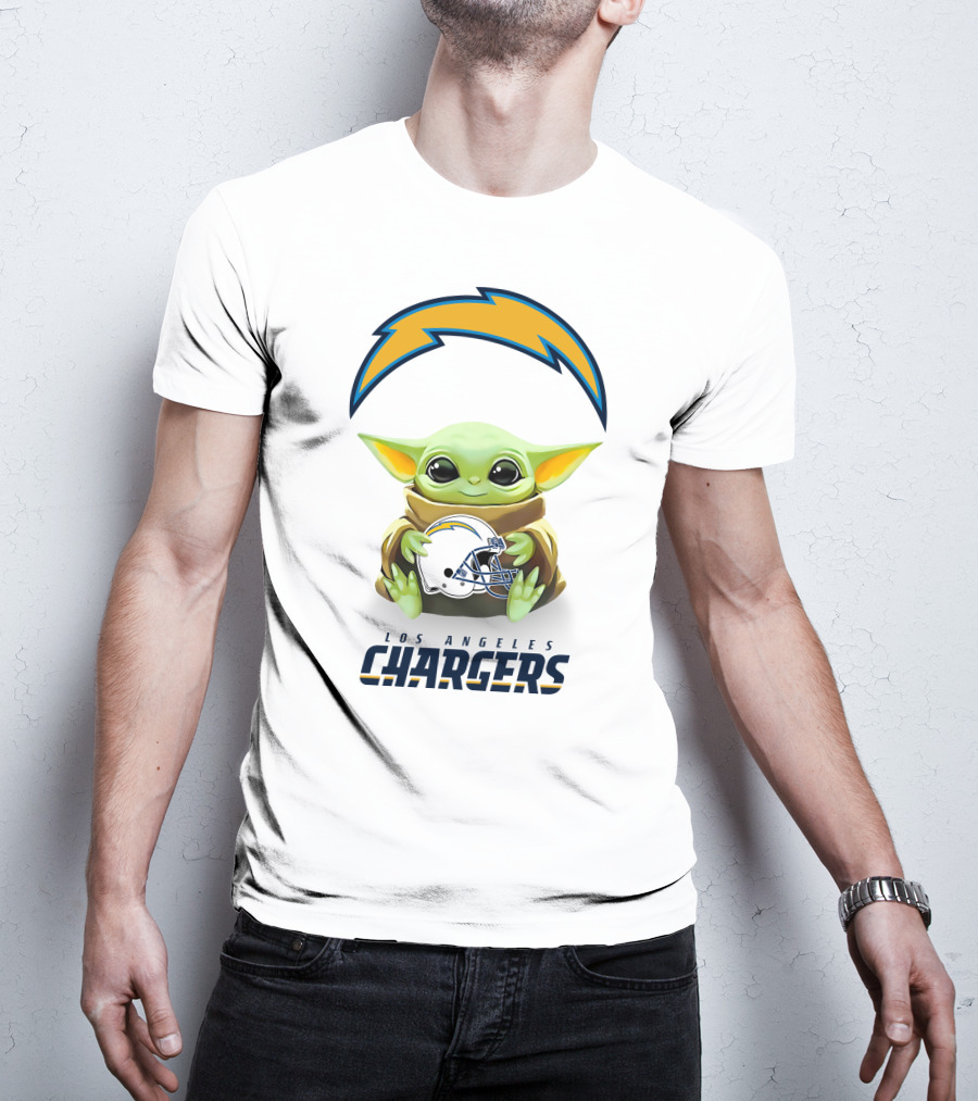 Baby Yoda Los Angeles Chargers Helmet Hug T-Shirt