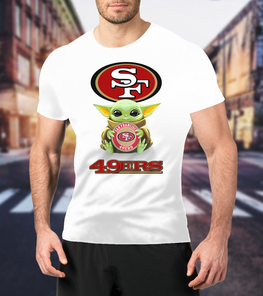 Baby Yoda Hug SF 49ers San Francisco 49ers Logo 49ers White T-Shirt