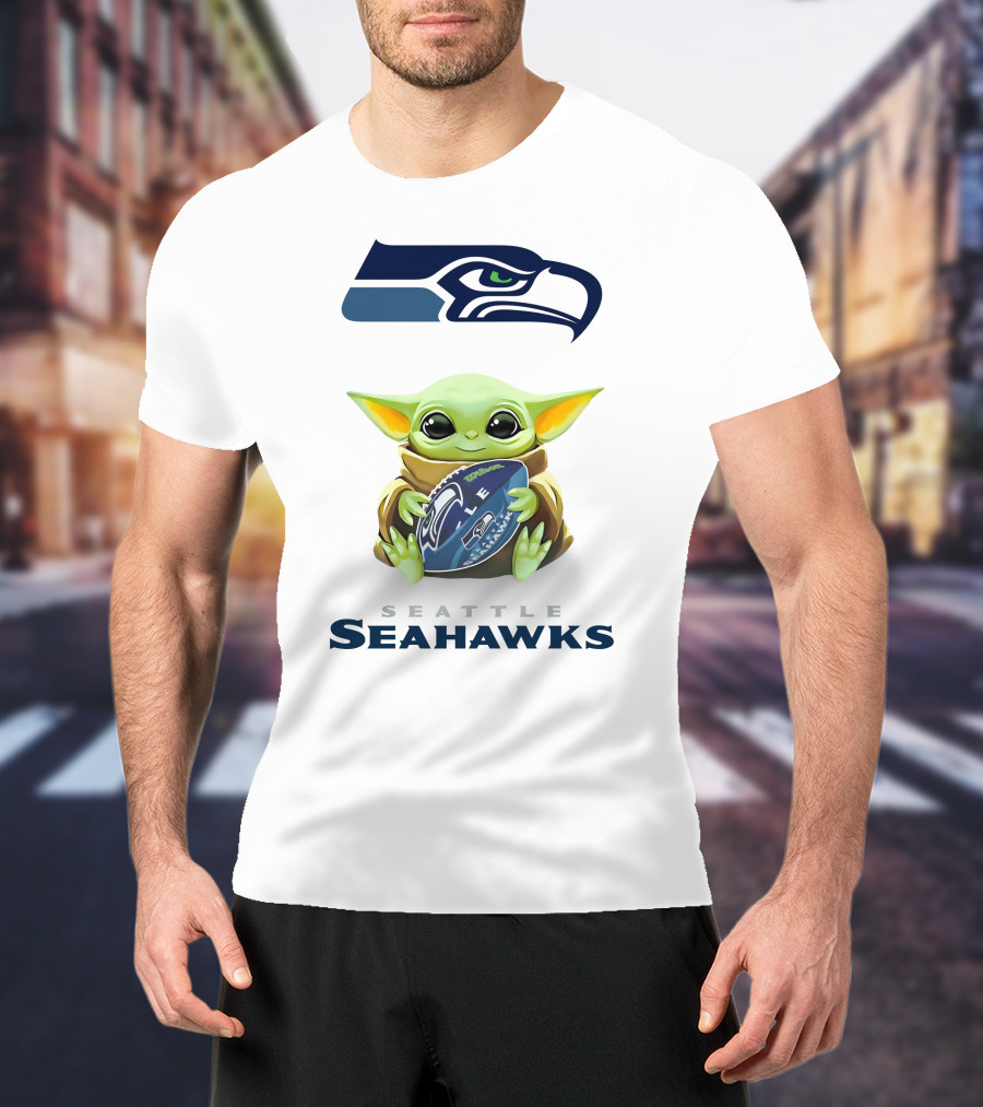 Baby Yoda Hug Seattle Seahawks Football Fan Gear T-Shirt