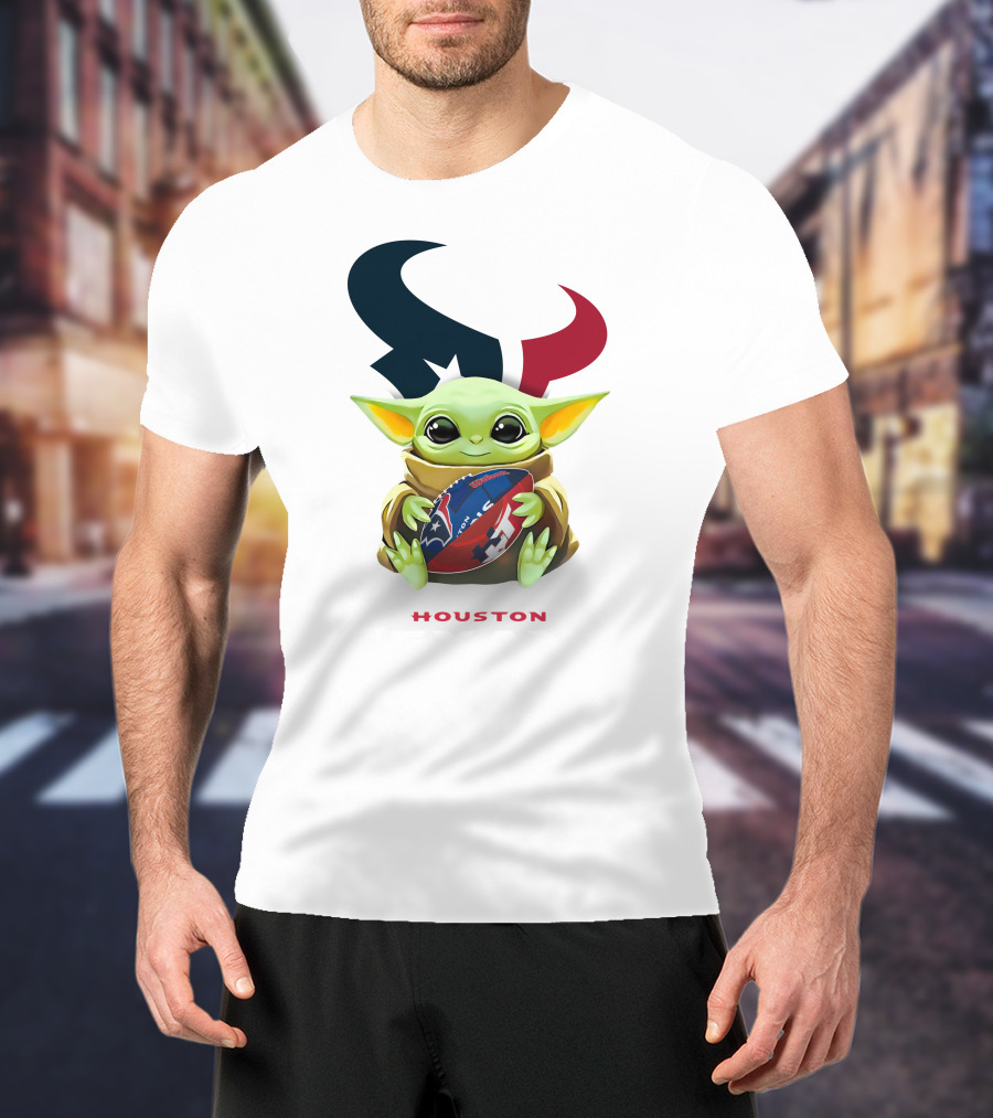 Star Wars Baby Yoda Hug Houston Texans Football Tailgate White Iconic T-Shirt