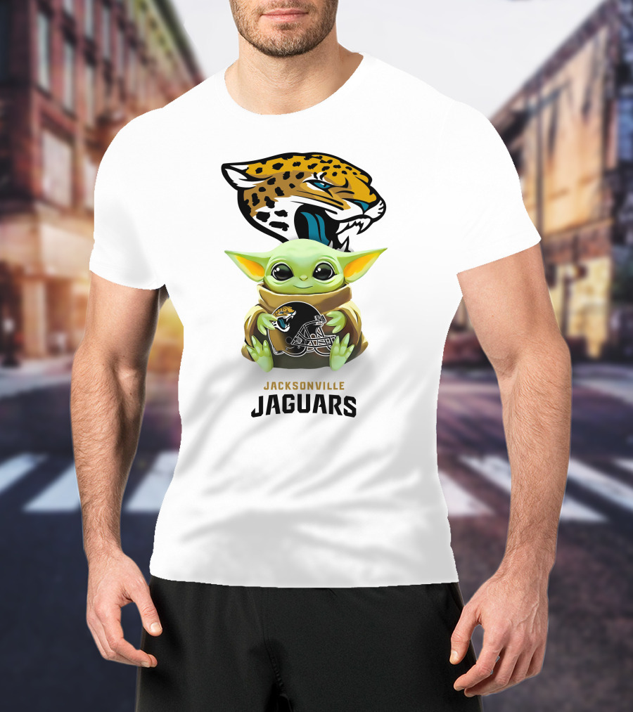 Star Wars Baby Yoda Holding Jacksonville Jaguars Helmet T-Shirt