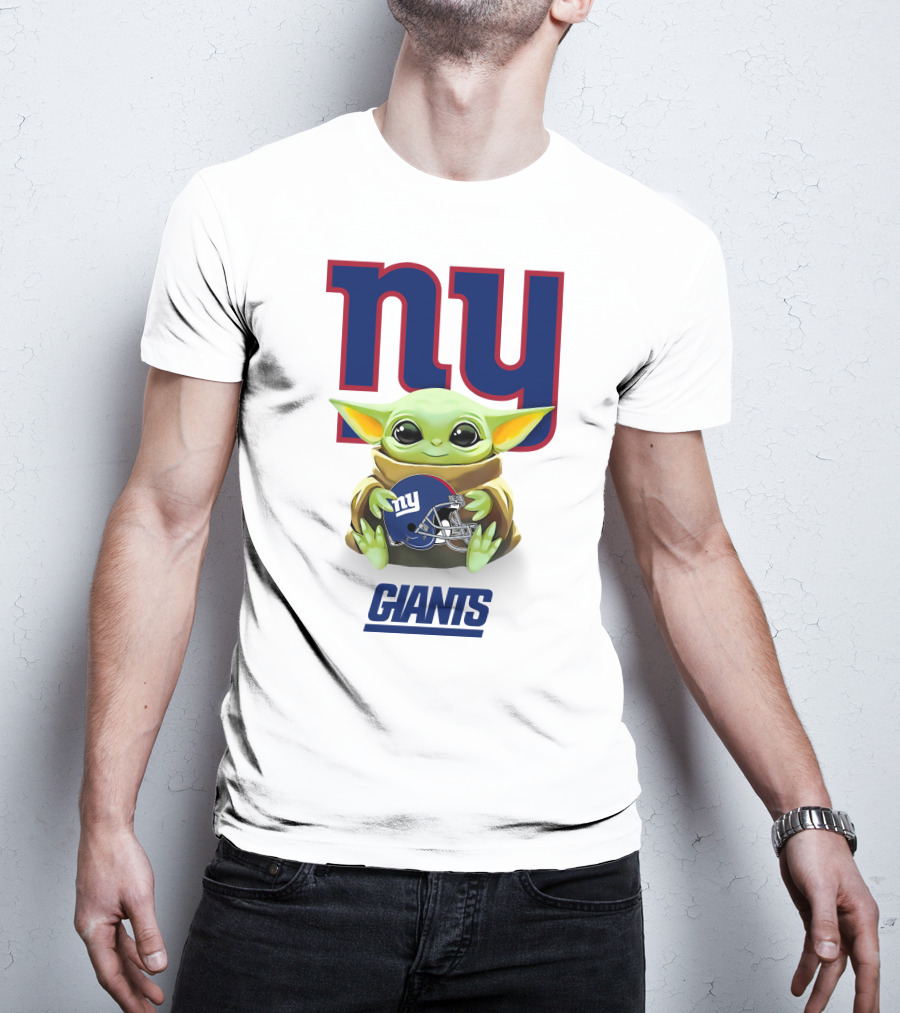 Star Wars Baby Yoda Holding New York Giants Helmet NY Giants T-Shirt
