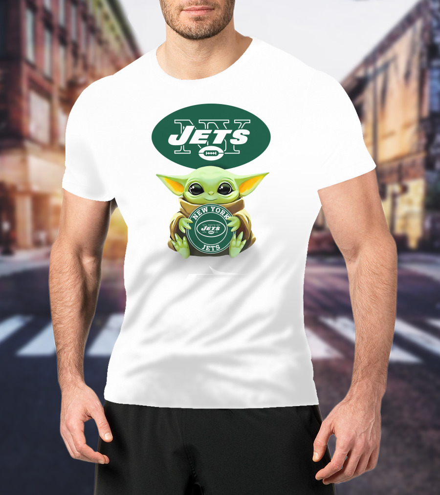 Star Wars Baby Yoda New York Jets Hug Logo White T-Shirt
