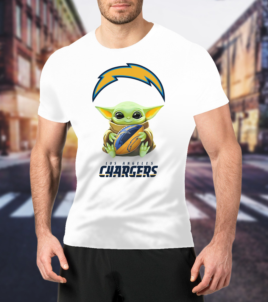 Star Wars Baby Yoda Los Angeles Chargers Football Hug White T-Shirt