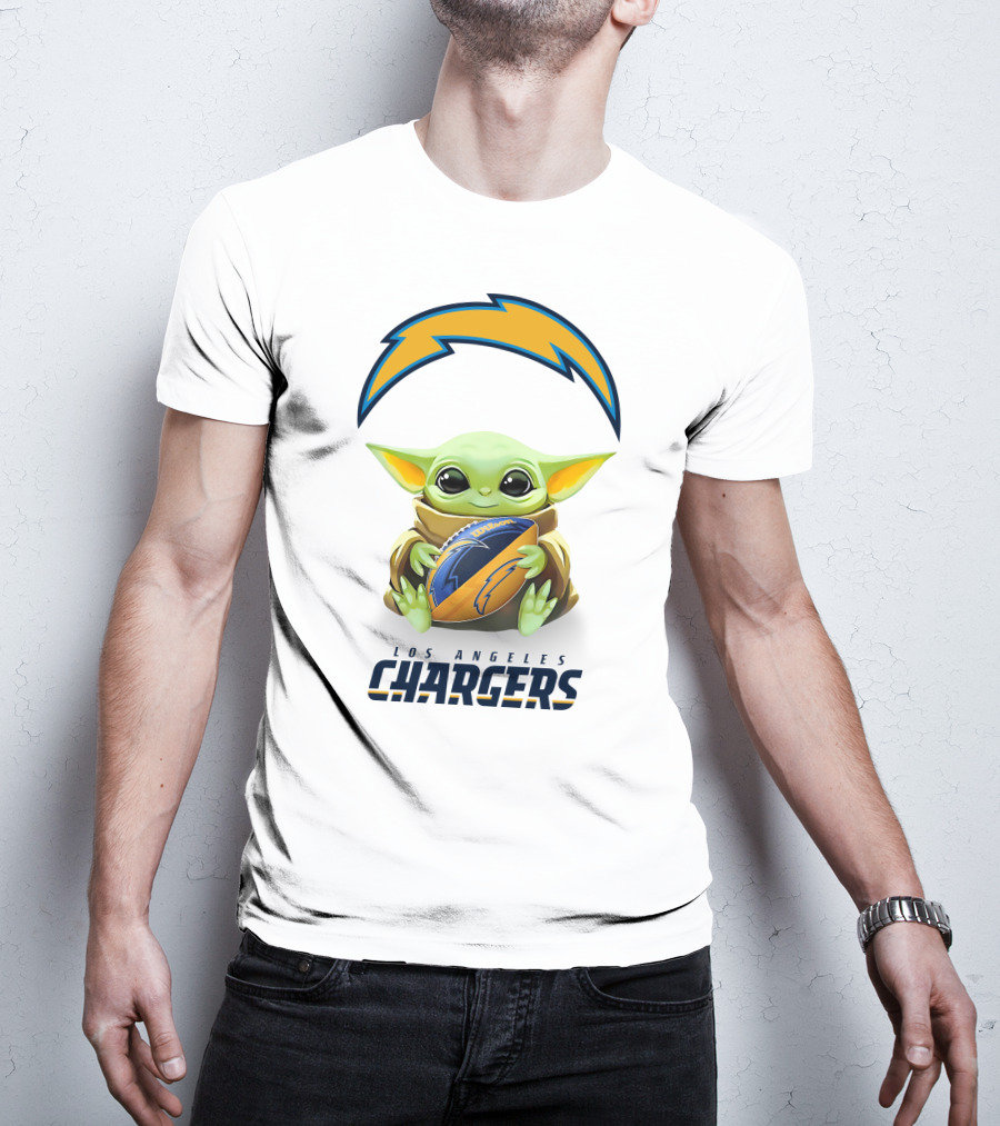 Star Wars Baby Yoda Los Angeles Chargers Football Hug White T-Shirt
