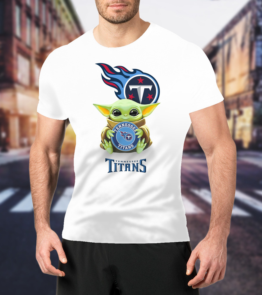 Star Wars Baby Yoda Holding Tennessee Titans Logo Nfl Team T-Shirt