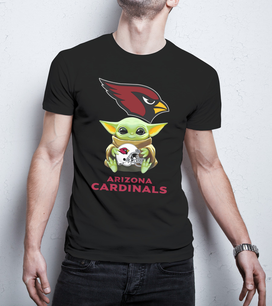 Grogu Hugging Arizona Cardinals Helmet With Team T-Shirt